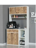 Alfimo Mobilya LUWAK KAHVE KÖŞESİ ÇEKMECELİ ÇOK AMAÇLI MUTFAK DOLABI BEYAZ&CEVİZ - 1