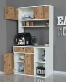 Alfimo Mobilya LUWAK KAHVE KÖŞESİ ÇEKMECELİ ÇOK AMAÇLI MUTFAK DOLABI BEYAZ&CEVİZ - 3