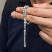 Gümüş Çizgili Yuvarlak Erkek Tesbih thumbnail 2