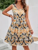 Kadın Sıfır Kol Yuvarlak Yaka çiçek Desenli Süprem Elbise thumbnail 1