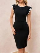 Kadın Kısa Kollu Bisiklet Yaka Yırtmaçlı Ithal Krep Elbise thumbnail 1