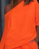 Kadın Kayık Yaka Salaş Iki Iplik Bluz Ve şort Ikili Takım thumbnail 2