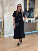 Kadın Kısa Kollu Bisiklet Yakalı Cepli önden Yırtmaçlı Viskon Iki Iplik Midi Elbise thumbnail 2