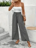 Kadın Yüksek Bel Lastikli önden Iki Parçalı Desenli Bürümcük Pantolon thumbnail 5