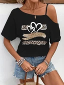 Kadın Tek Omuzu Açık Ip Askılı Baskılı Viskon Bluz thumbnail 1