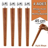 4 Adet Ahşap Ayak 45 Cm Açık Meşe M8 Civatalı Bağlantı Aparatlı Mobilya Tabure Sehpa Masa Destek Ayağı thumbnail 1