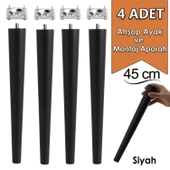 4 Adet Ahşap Ayak 45 Cm Siyah M8 Civatalı Bağlantı Aparatlı Mobilya Tabure Sehpa Masa Destek Ayağı thumbnail 1