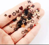 Siyah ve Gold Tırnak Süsleme Folyo Pulları Karışık Dizayn Kelebek Kalp Tavşan Yıldızlar Nail Art thumbnail 4