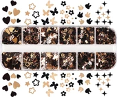 Siyah ve Gold Tırnak Süsleme Folyo Pulları Karışık Dizayn Kelebek Kalp Tavşan Yıldızlar Nail Art thumbnail 1