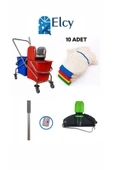 ELCY Çift Kovalı Krom Temizlik Arabası Paspas Arabası Islak Mop Seti 12 Parça 10 Adet Mop - 1