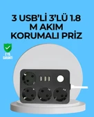 3 USB Çıkışlı 4’lü Akıllı Priz 2500W 2 Metre Kablo thumbnail 1