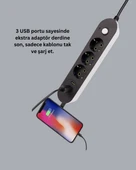 Akım Korumalı Anahtarlı USB Girişli Üçlü Priz thumbnail 5