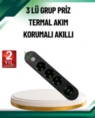 Akım Korumalı Anahtarlı USB Girişli Üçlü Priz thumbnail 1