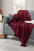 Sevim Ponponlu Triko Örme Tv Battaniyesi-Omuz Koltuk Şalı, Diz Battaniyesi-130x170 cm thumbnail 5