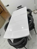 Asesva Serisi 80x132 MDF Beyaz Masa Metal Ayaklı Açılabilir Üst Kalite Mutfak Masası,Yemek Masası - 6