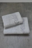 Sevim Bambu Yumuşak & Su Emici Tivoli Cloé Havlu - Gri Rengi Nakışlı Havlu Modelleri - 2'li Set thumbnail 1