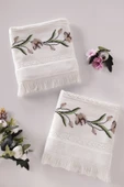 Sevim 2'li Kanaviçe Gül Nakışlı Jakarlı Kadife El Yüz Havlusu - 50x90 Cm thumbnail 9