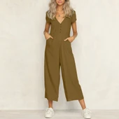 Keten Günlük Yazlık V Yaka Kısa Paça Tulum thumbnail 1