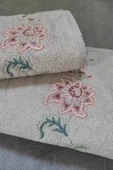 Sevim Tivoli Bambu 2'li Banyo Havlusu, - Yumuşak & Yüksek Su Emici - Çiçek Nakışlı Çeyiz Seti - Julia Gri thumbnail 5
