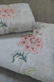 Sevim Tivoli Bambu 2'li Banyo Havlusu, - Yumuşak & Yüksek Su Emici - Çiçek Nakışlı Çeyiz Seti - Julia Gri thumbnail 2