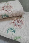 Sevim Tivoli Bambu 2'li Banyo Havlusu, - Yumuşak & Yüksek Su Emici - Çiçek Nakışlı Çeyiz Seti - Julia Gri thumbnail 8