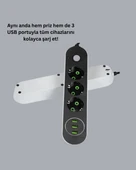 Hızlı Şarj Özellikli 3 USB Girişli Üçlü Priz thumbnail 2