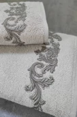 Sevim Bambu Yumuşak & Su Emici Tivoli Cloé Havlu - Gri Rengi Nakışlı Havlu Modelleri - 2'li Set thumbnail 5