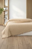 Sevim %100 Pamuk Çift Kişilik Bağlama Saçaklı Pike-220x240 cm-Jakarlı Waffle Pike - 1