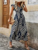 Kadın Kısa Kollu Kruvaze Yakalı Fırfırlı Süprem Elbise thumbnail 6