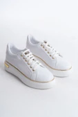 MINA Bağcıklı Ortopedik Taban Kadın Sneaker Spor Ayakkabı  CBT - Beyaz/Altın - 4