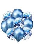 10 Adet 12 Inç Krom Mavi Ve Konfetili Karışık Balon - 1