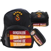 Galatasaray 4 Bölmeli 5 Yıldızlı Gerçekleri Tarih Yazar Suni Deri Yüzey Okul Çantası + Beslenme Çantası + Kalemlik thumbnail 1