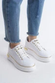 MINA Bağcıklı Ortopedik Taban Kadın Sneaker Spor Ayakkabı  CBT - Beyaz/Altın - 1