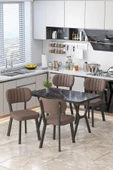 Parla 70x110cm Siyah Mermer Mutfak Masası, Mutfak Masası Takımı, Yemek Masası, 4 Kahverengi Sandalye - 1