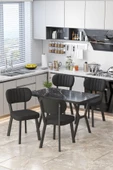 Parla 70x110cm Siyah Mermer Mutfak Masası, Mutfak Masası Takımı, Yemek Masası, 4 Siyah Sandalye - 1