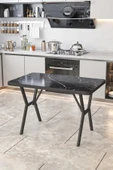 Parla 70x110cm Siyah Mermer Mutfak Masası, Mutfak Masası Takımı, Yemek Masası, 4 Gri Sandalye - 3