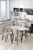 Parla 70x110cm Beyaz Mutfak Masası, Mutfak Masası Takımı, Yemek Masası, 4 Krem Sandalye - 1
