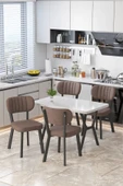 Parla 70x110cm Beyaz Mutfak Masası, Mutfak Masası Takımı, Yemek Masası, 4 Kahverengi Sandalye - 1