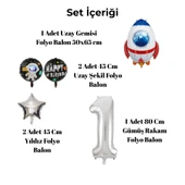 Uzay Temalı Doğum Günü Seti Uzay Mekiği Happy Birthday Yazı Renkli Balonlar Gümüş Folyo Rakam - 2