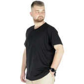 Büyük Beden T-Shirt V Yaka Likralı 20150 Siyah thumbnail 3