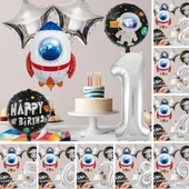 Uzay Temalı Doğum Günü Seti Uzay Mekiği Happy Birthday Yazı Renkli Balonlar Gümüş Folyo Rakam - 1