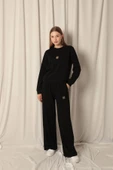 Modal Kumaş Metal Aksesuarlı Kadın Siyah Takım thumbnail 2