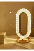 Dekoratif Kristal Şarjlı Yılbaşı Masa Lambası, Gold Led Abajur, Dokunmatik 3 Renk Modu - 5