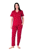 Estiva Kalpli Desen Önden Düğmeli Bayan Pijama Takım - 3