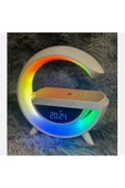 Taşınabilir Kablosuz Hoparlör - G Şekli RGBLİ Işıklı Saatli Temazsız Şarj Standlı Gece Lambası - 3