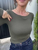 Abbra Kadın Kayık Yaka Uzun Kollu Top - 10