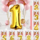 Retro Gold Pembe Beyaz Balon Seti Gold Rakamlı Doğum Günü Balonu Şık Parti Süsleme - 1