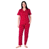 Estiva Kalpli Desen Önden Düğmeli Bayan Pijama Takım - 1