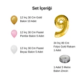 Retro Gold Pembe Beyaz Balon Seti Gold Rakamlı Doğum Günü Balonu Şık Parti Süsleme - 2