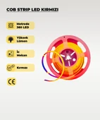 12V COB Şerit Led Kırmızı Işık  - Metrede 360 Led - 5 Metre - 1